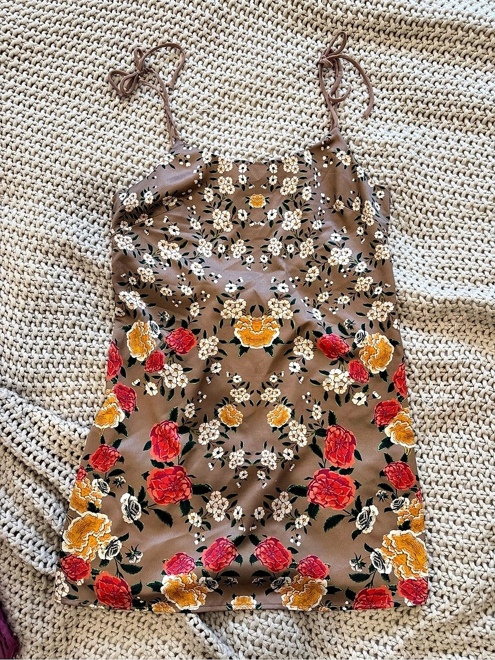 NBD Floral Tie Strap Minidress Floral Mini Dress in Brown & Red